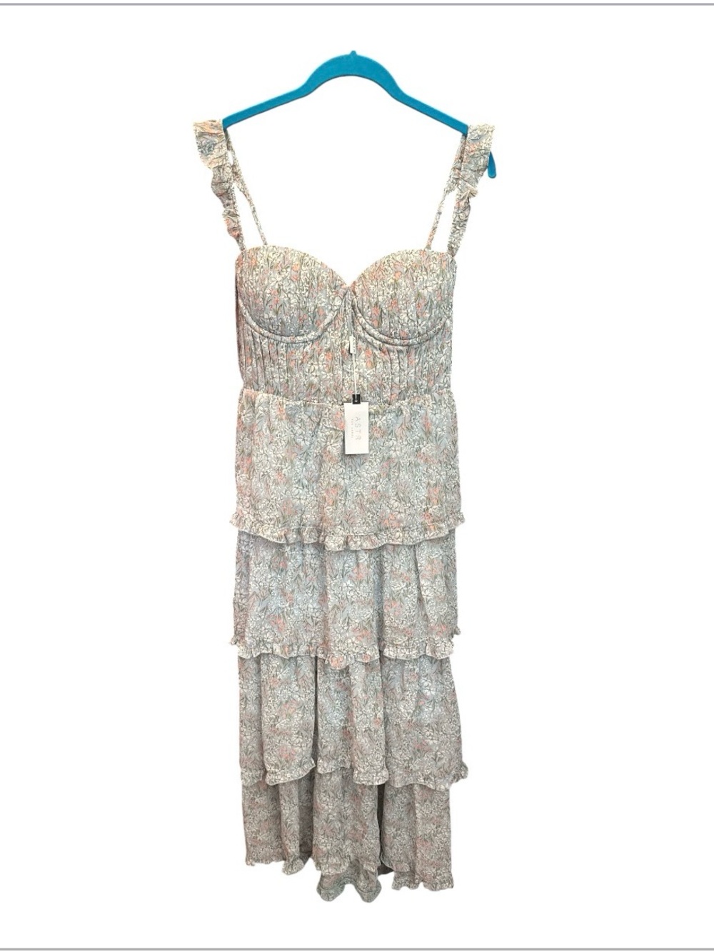 Astr the label Tiered Floral Maxi Dress in Pale Blue Sz Medium NWT - Picture 4 of 9